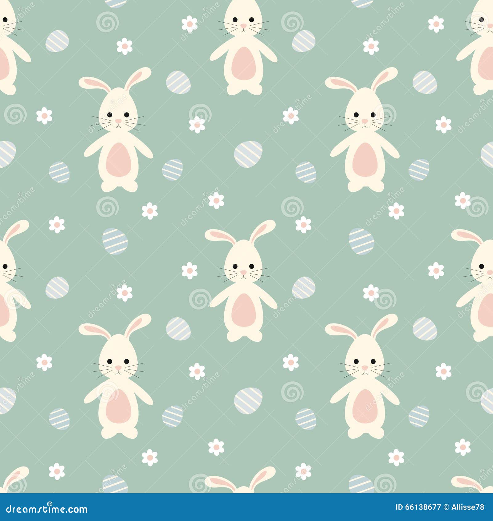 Cute Cartoon Easter Bunny Rabbit With Eggs Seamless Pattern Background ...