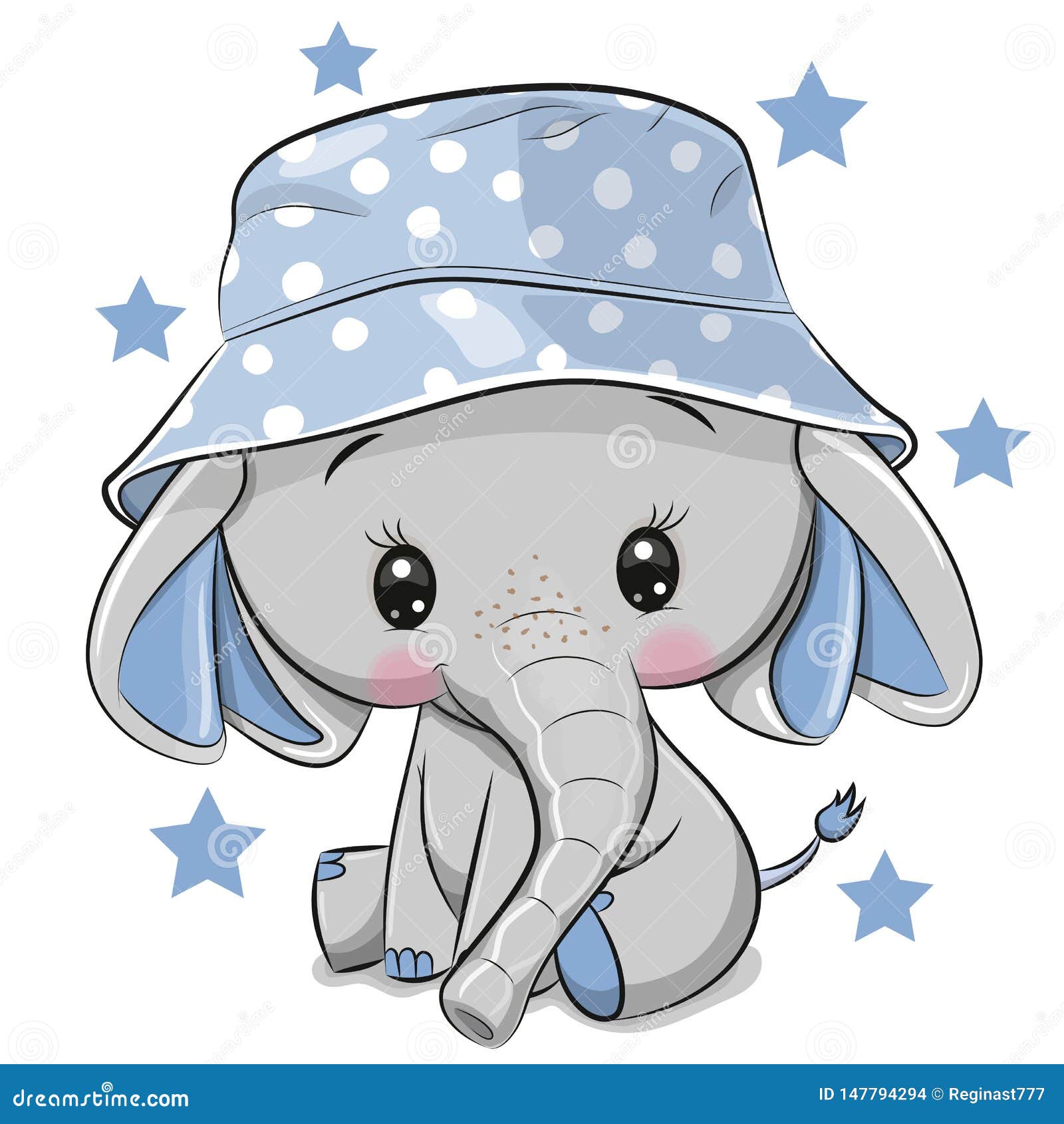 cute elephant in panama hat  on a white background
