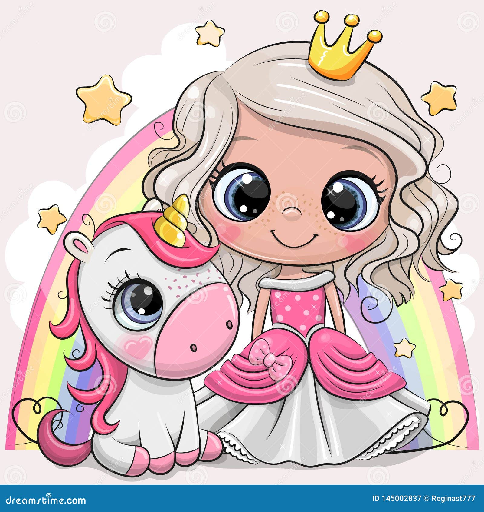 cute cartoon fairy tale princess and unicorn