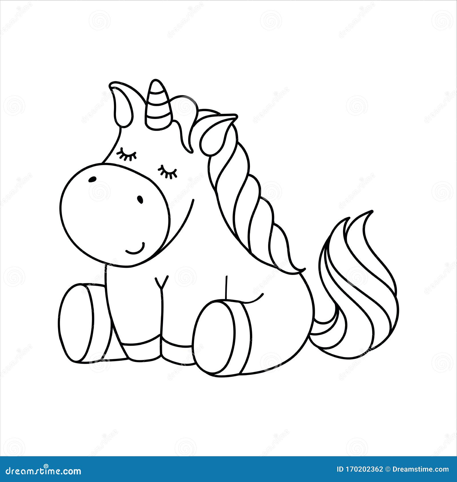Cute Cartoon Fairytale Unicorn   Coloring Page for Kids Stock ...
