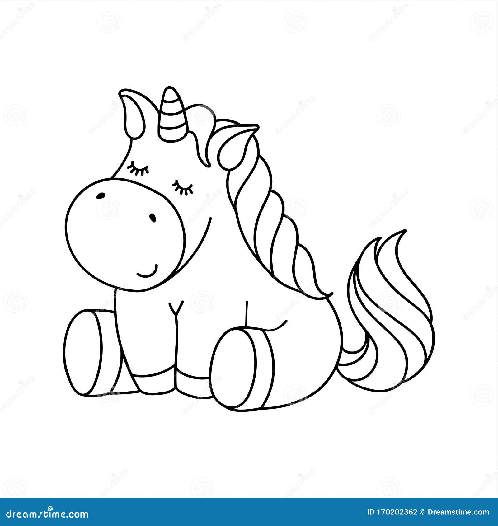 Cute Cartoon Fairytale Unicorn Coloring Page For Kids Stock