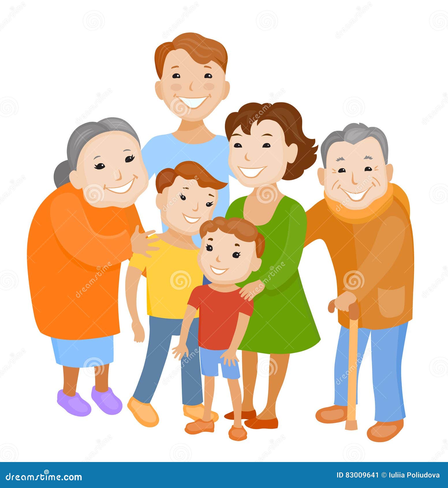 Cute Cartoon Family in Colorful Stylish Clothes Stock Illustration ...