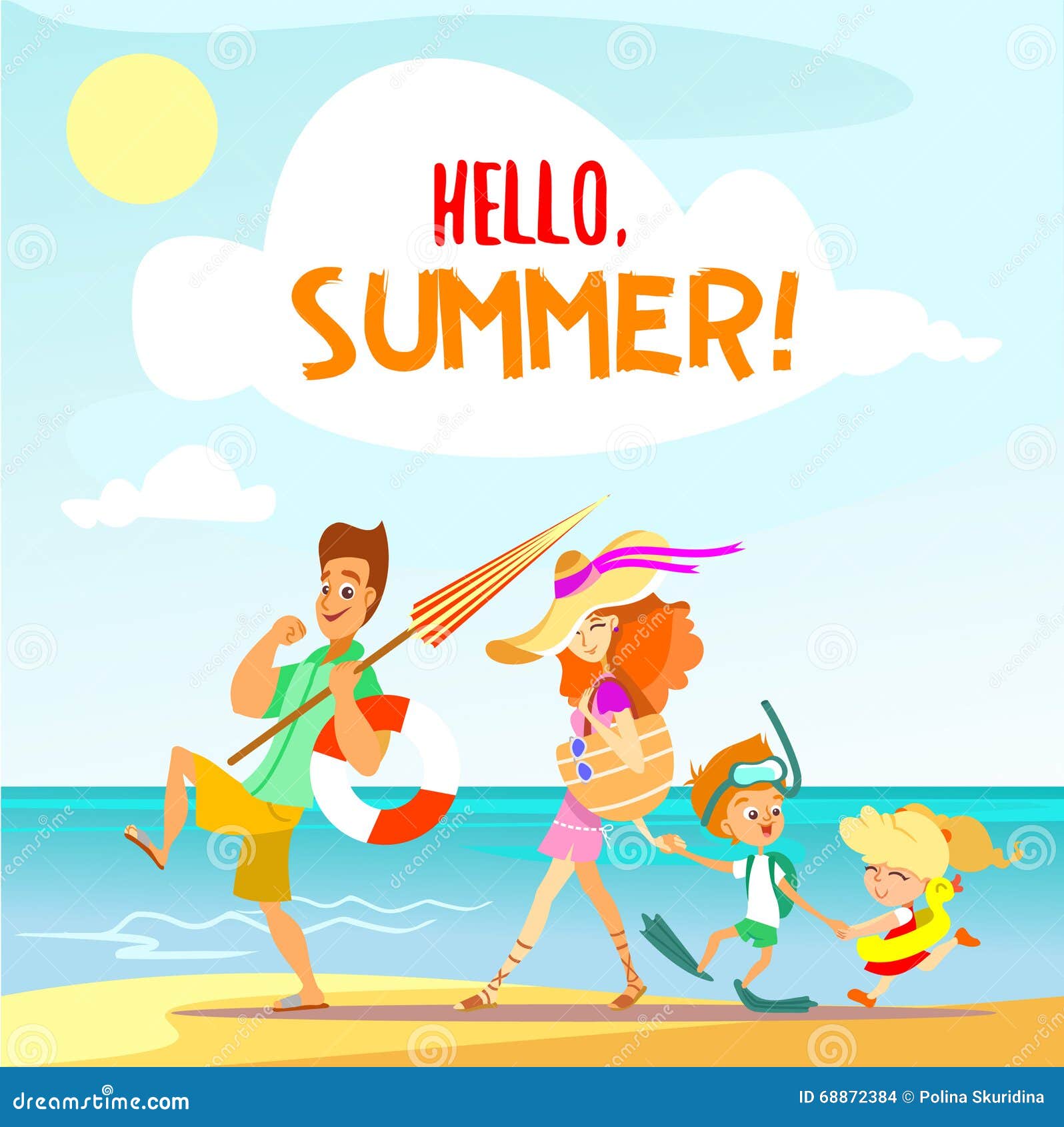 Cute Cartoon Family Walking on Beach in Summer Vacation. Stock Vector - Illustration of background, concept: 68872384 Cute Cartoon Family Walking on Beach in Summer Vacation. Stock Vector - Illustration of background, concept: 68872384