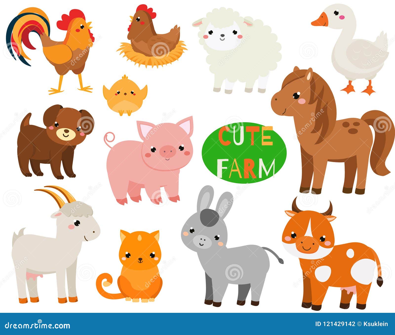 Cute Cartoon Farm Animals Set. Pig, Sheep, Horse and Other Domestic  Creatures for Kids and Children Stock Vector - Illustration of birds,  icons: 121429142