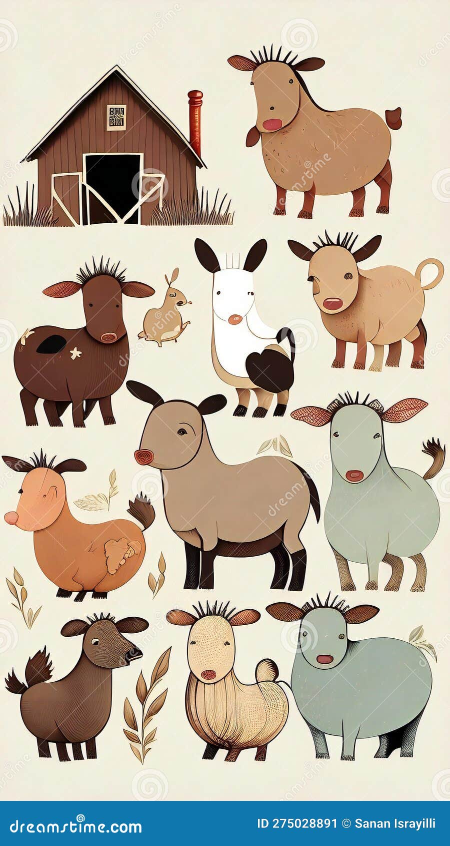 Cute Cartoon Farm Animals. Vector Illustration of a Farm Animals Stock ...
