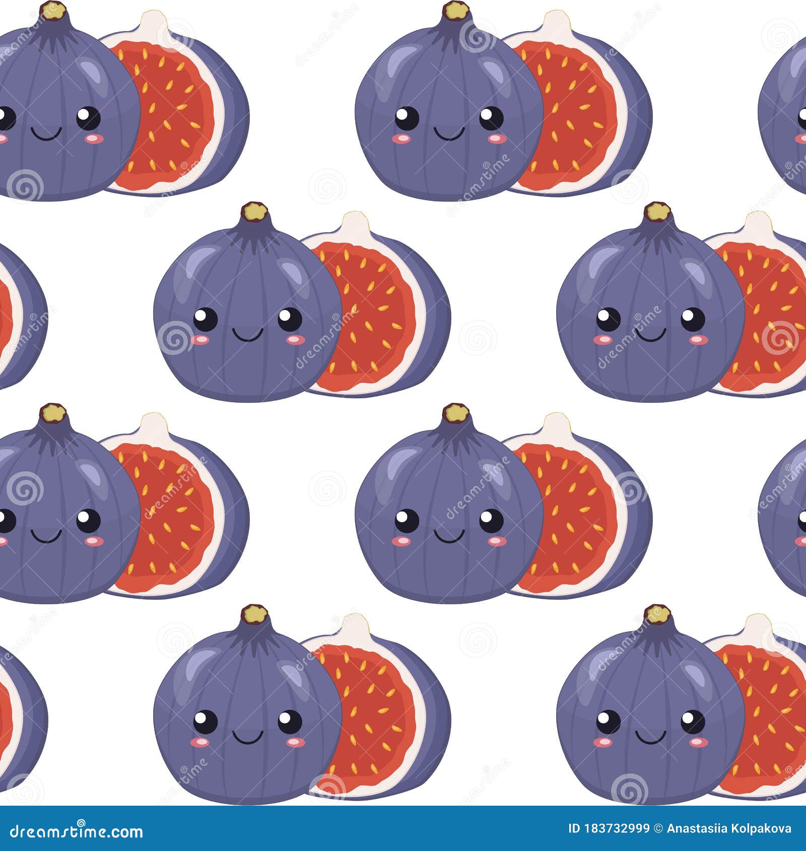 cute cartoon figs with smiling face in chequerwise, seamless  background