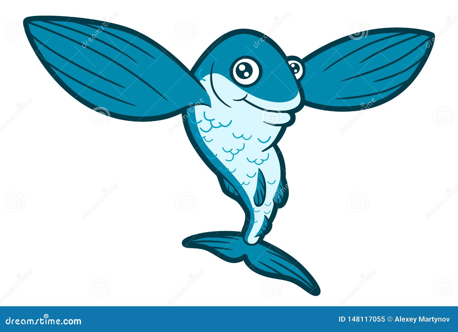 Cute cartoon flying fish stock vector. Illustration of underwater -  148117055