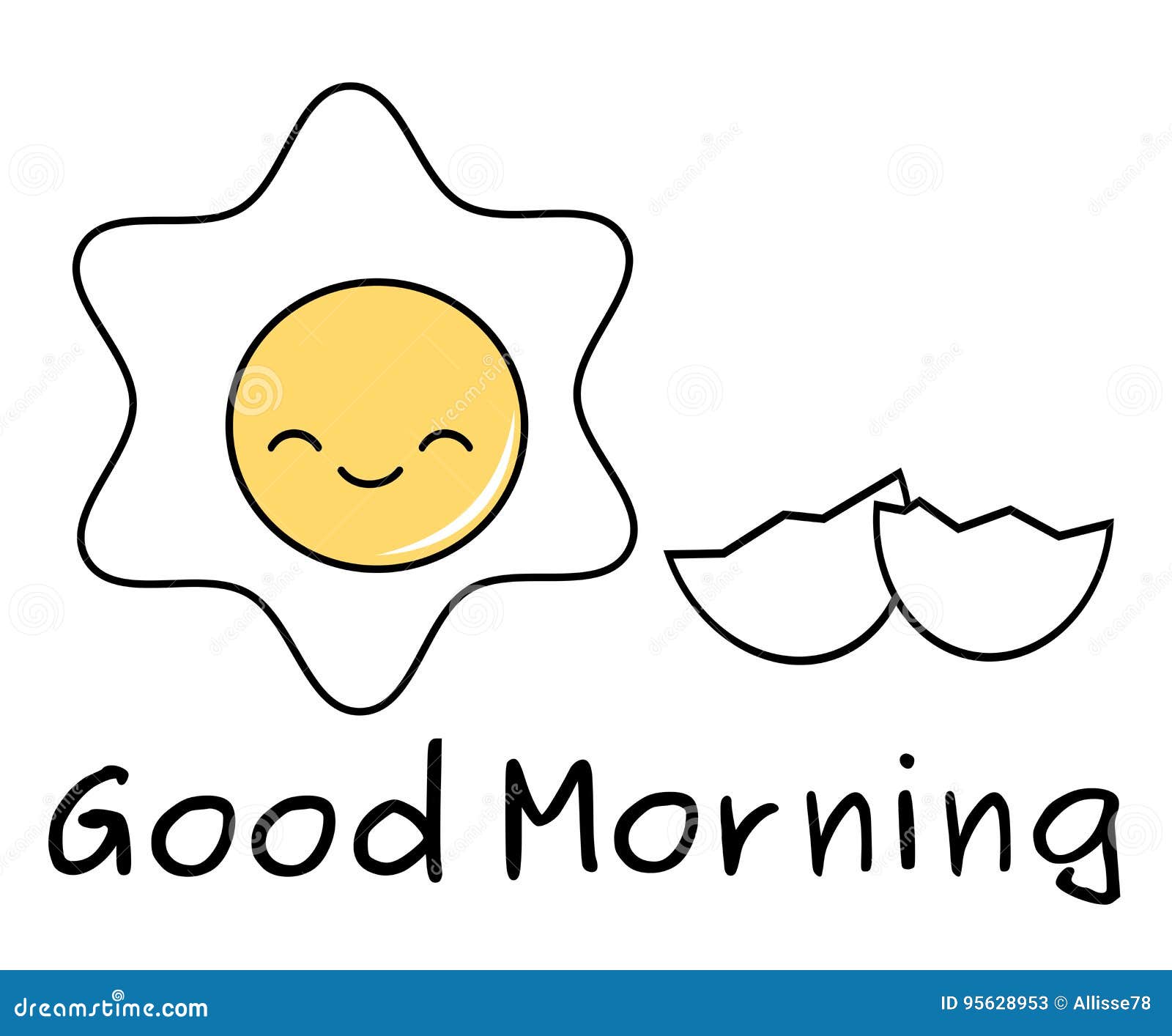 Cute Cartoon Fried Egg with Good Morning Text Vector Con Stock Vector