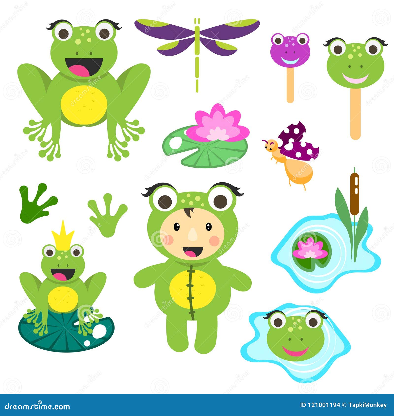 Cute Cartoon Frog Clipart Set. Funny Frogs Illustration for ...