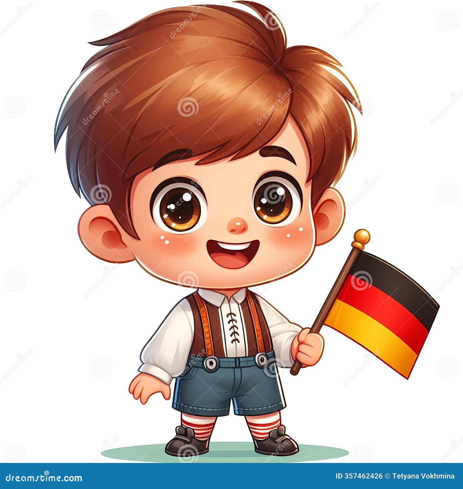 cute cartoon german boy holding national flag white background