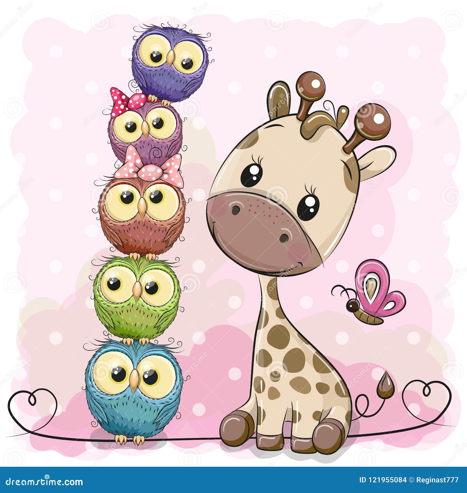 cute cartoon giraffe and owls