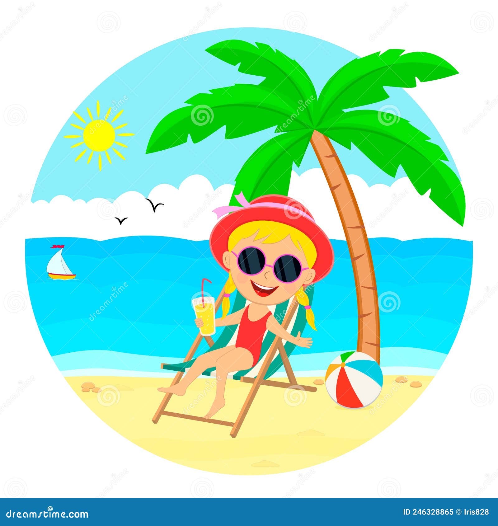 Cute Cartoon Girl at the Beach Stock Vector Illustration of outdoor