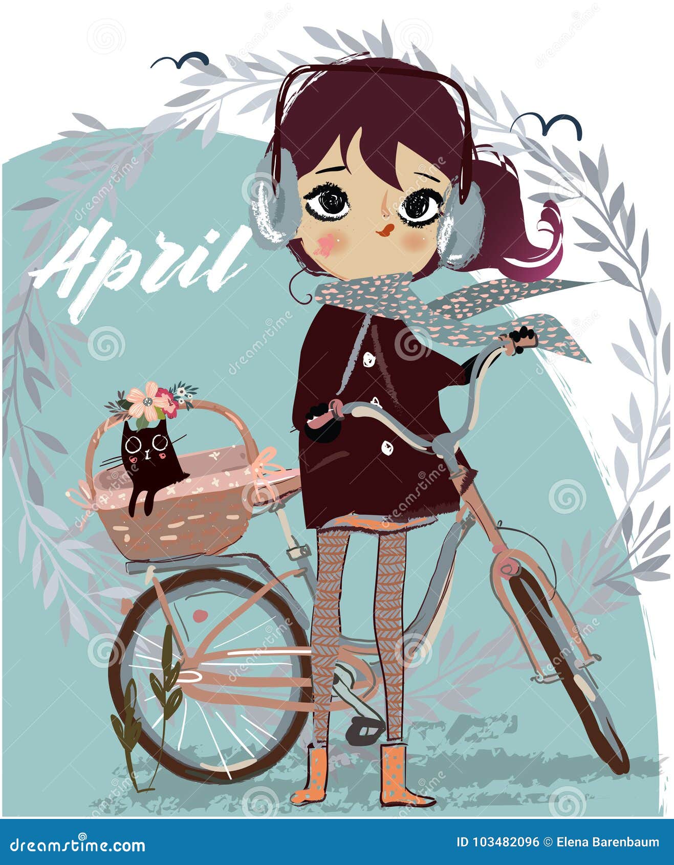 Cute Cartoon Girl with Bike and Kitten Stock Vector - Illustration of animal, baby: 103482096 Cute Cartoon Girl with Bike and Kitten Stock Vector - Illustration of animal, baby: 103482096