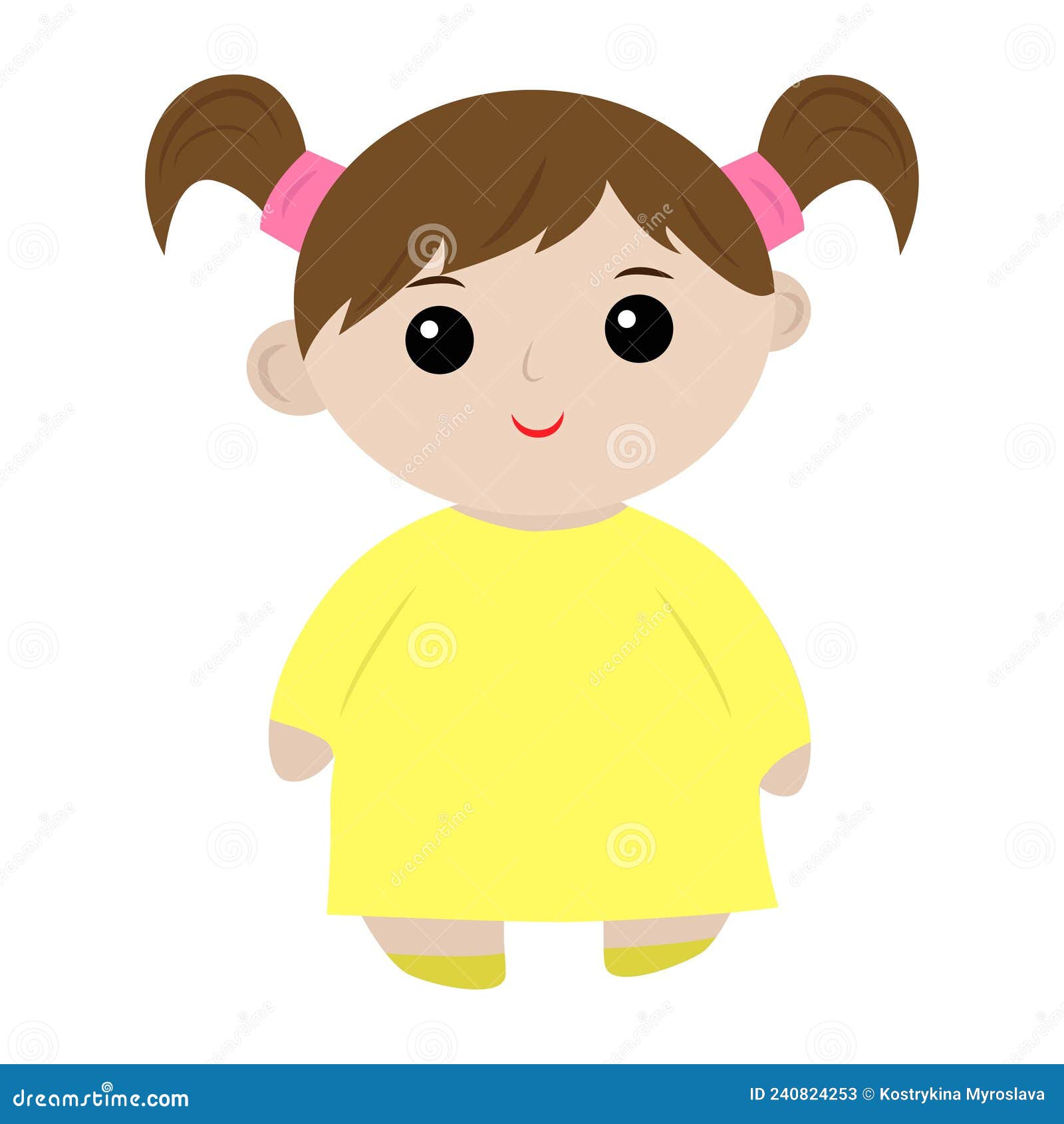 Cute Cartoon Girl in Bright Yellow Dress, Simple Vector Illustration ...