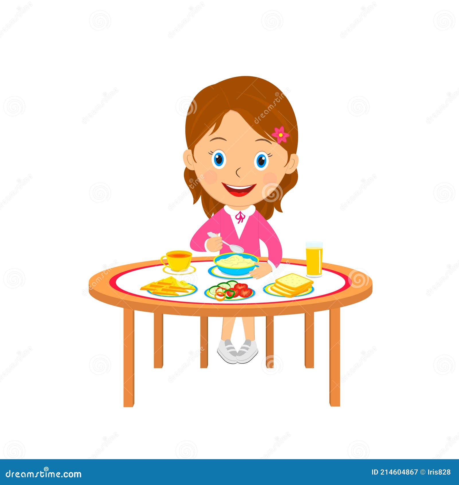 Cute Cartoon Girl Eat at the Table Stock Vector - Illustration of lunch, young: 214604867 Cute Cartoon Girl Eat at the Table Stock Vector - Illustration of lunch, young: 214604867