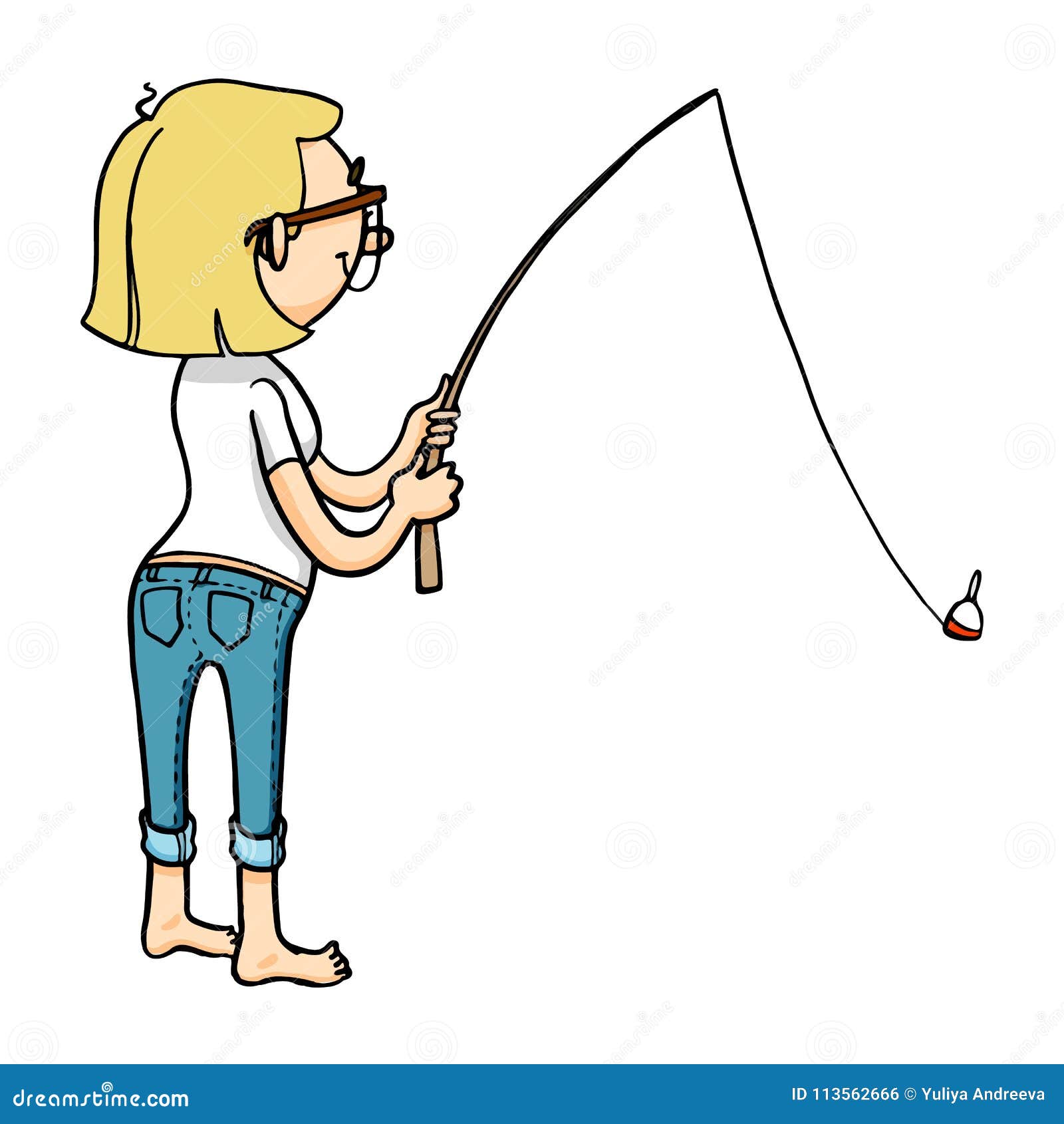 Cute Cartoon Girl Fishing with Rod. Vector Isolated Hand Drawn Character  Stock Illustration - Illustration of cartoon, beautiful: 113562666