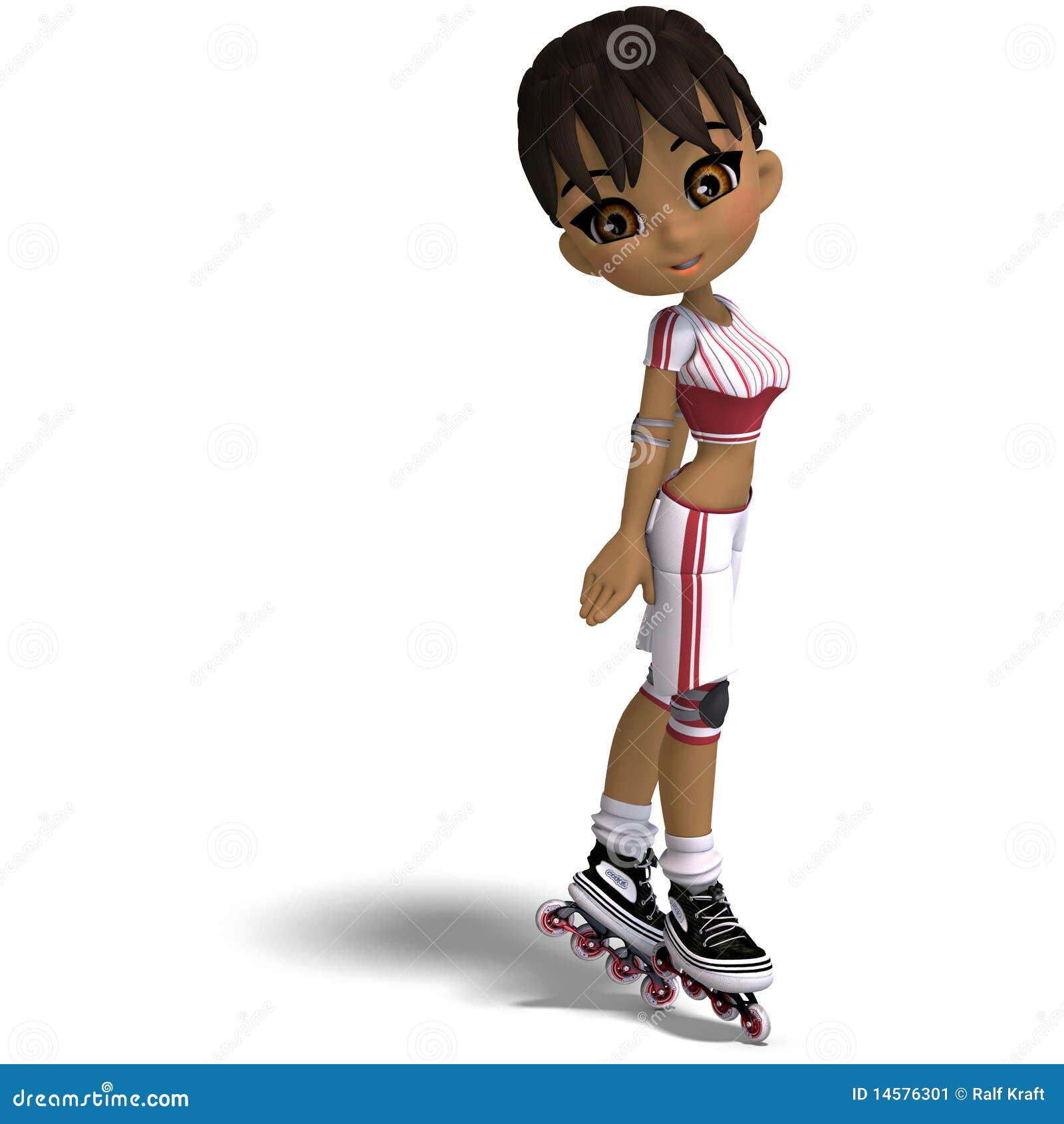 Cute Cartoon Girl With Inline Skates. 3D RoyaltyFree Stock Photo