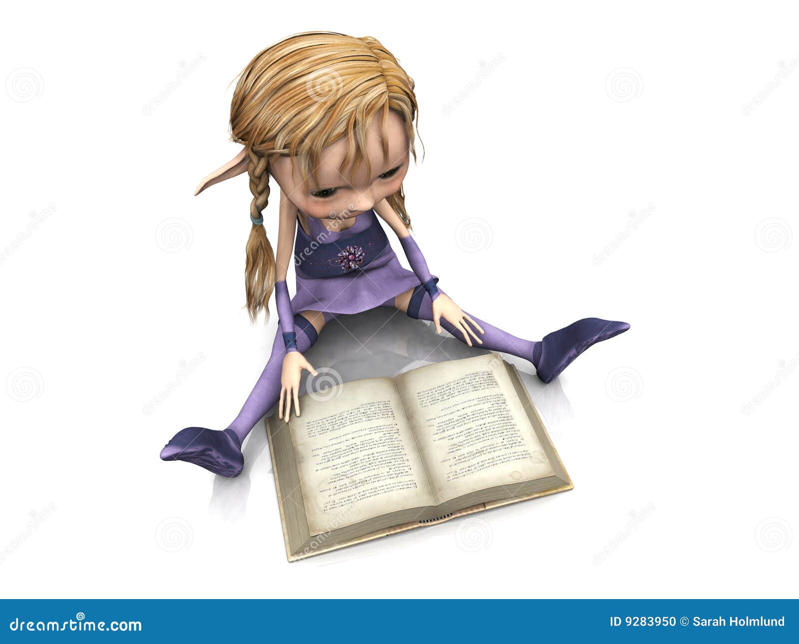 Cute Cartoon Girl Reading Book. Stock Illustration - Illustration of  isolated, plaits: 9283950