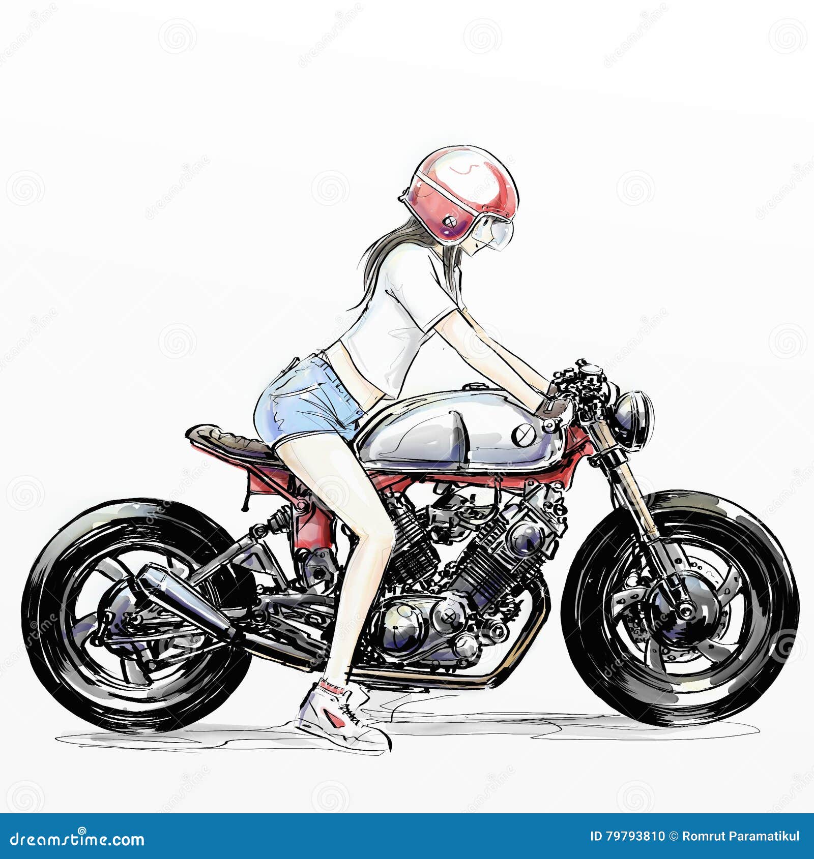 Cute Cartoon Girl Riding Motorcycle Illustration 79793810 - Megapixl