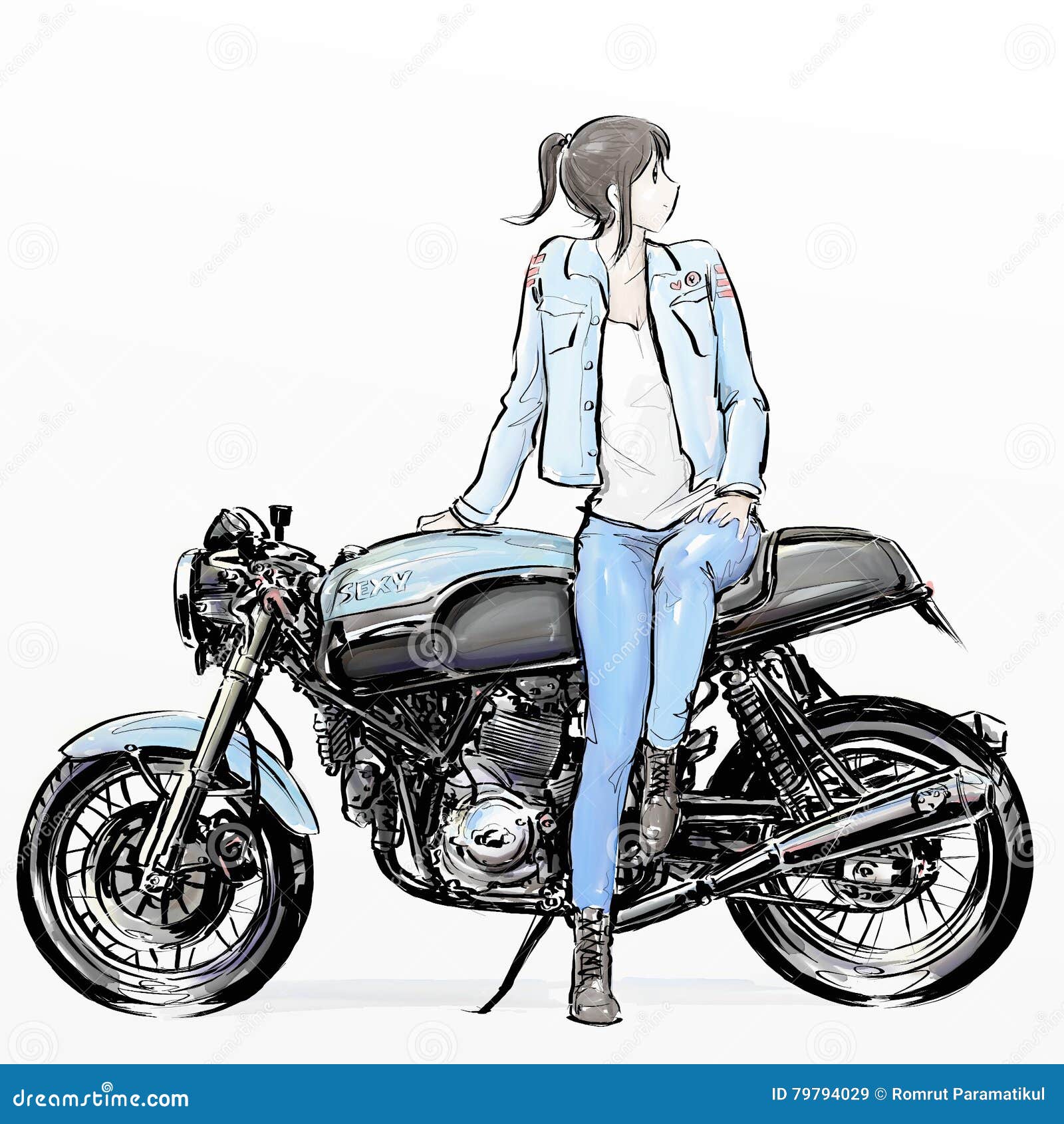 Cute Cartoon Girl Riding Motorcycle Stock Illustration - Illustration of  gentleman, customize: 79794029