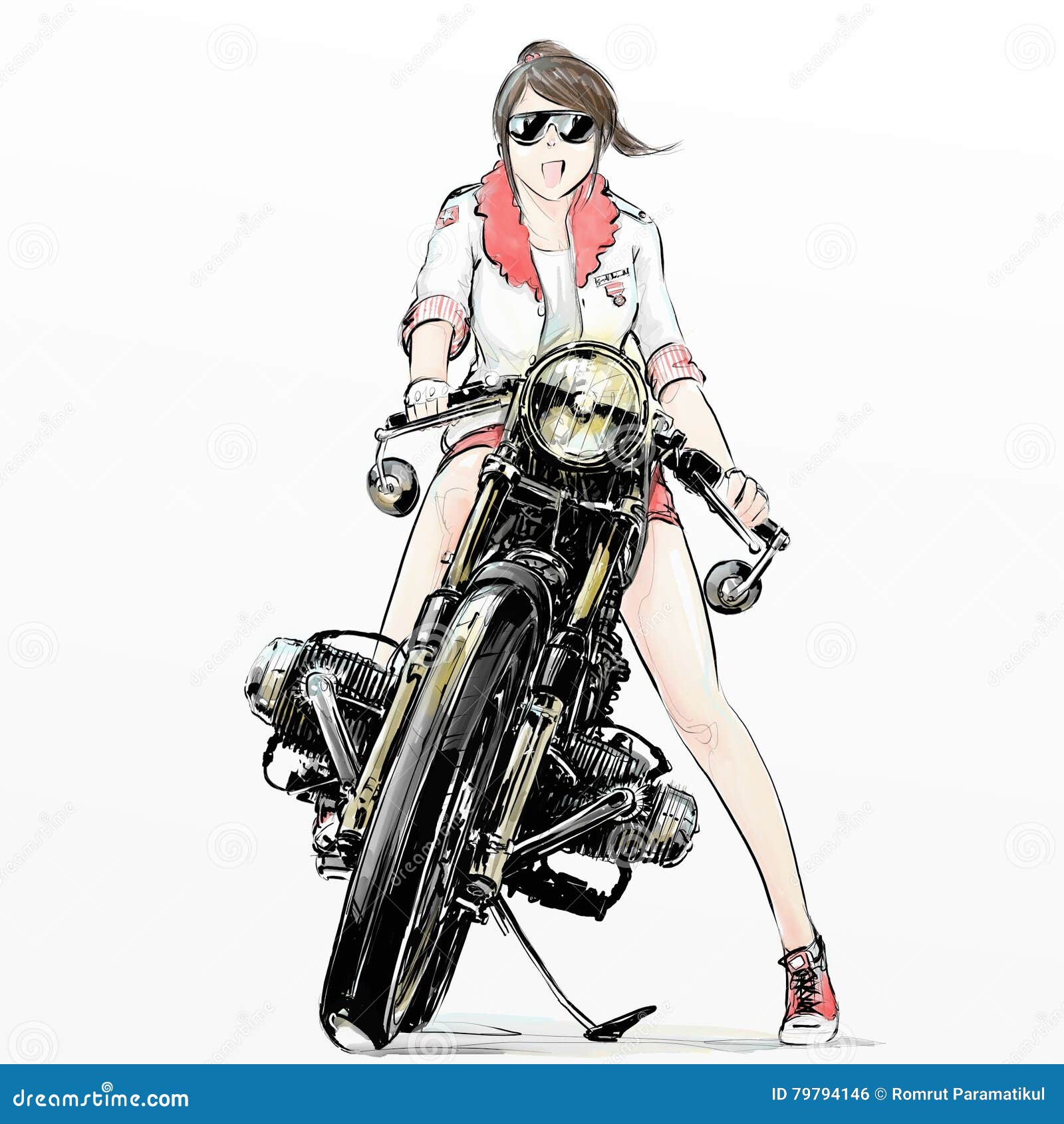 Cute Cartoon Girl Riding Motorcycle Stock Illustration - Illustration of  girl, drawing: 79794146