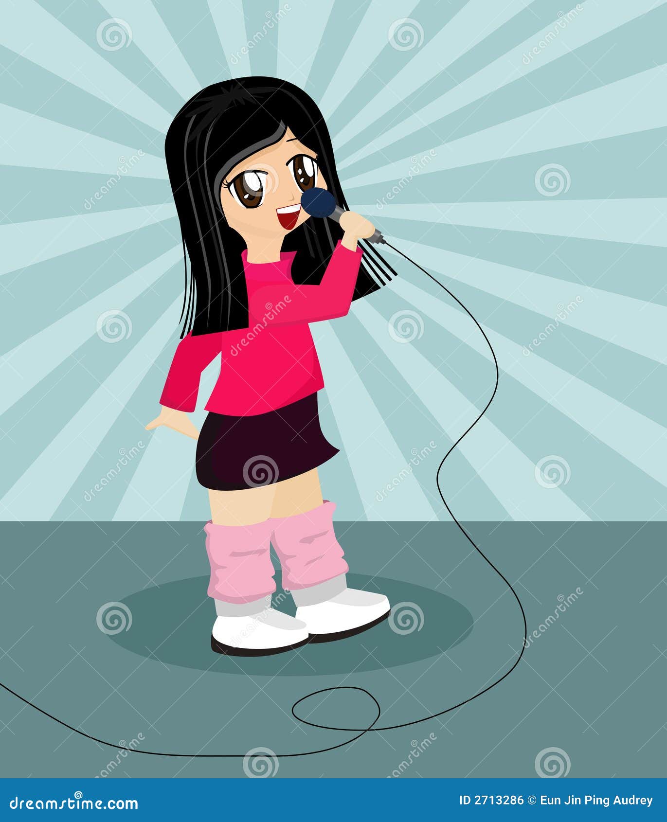 Cute Cartoon Girl Singing stock vector. Illustration of female ...