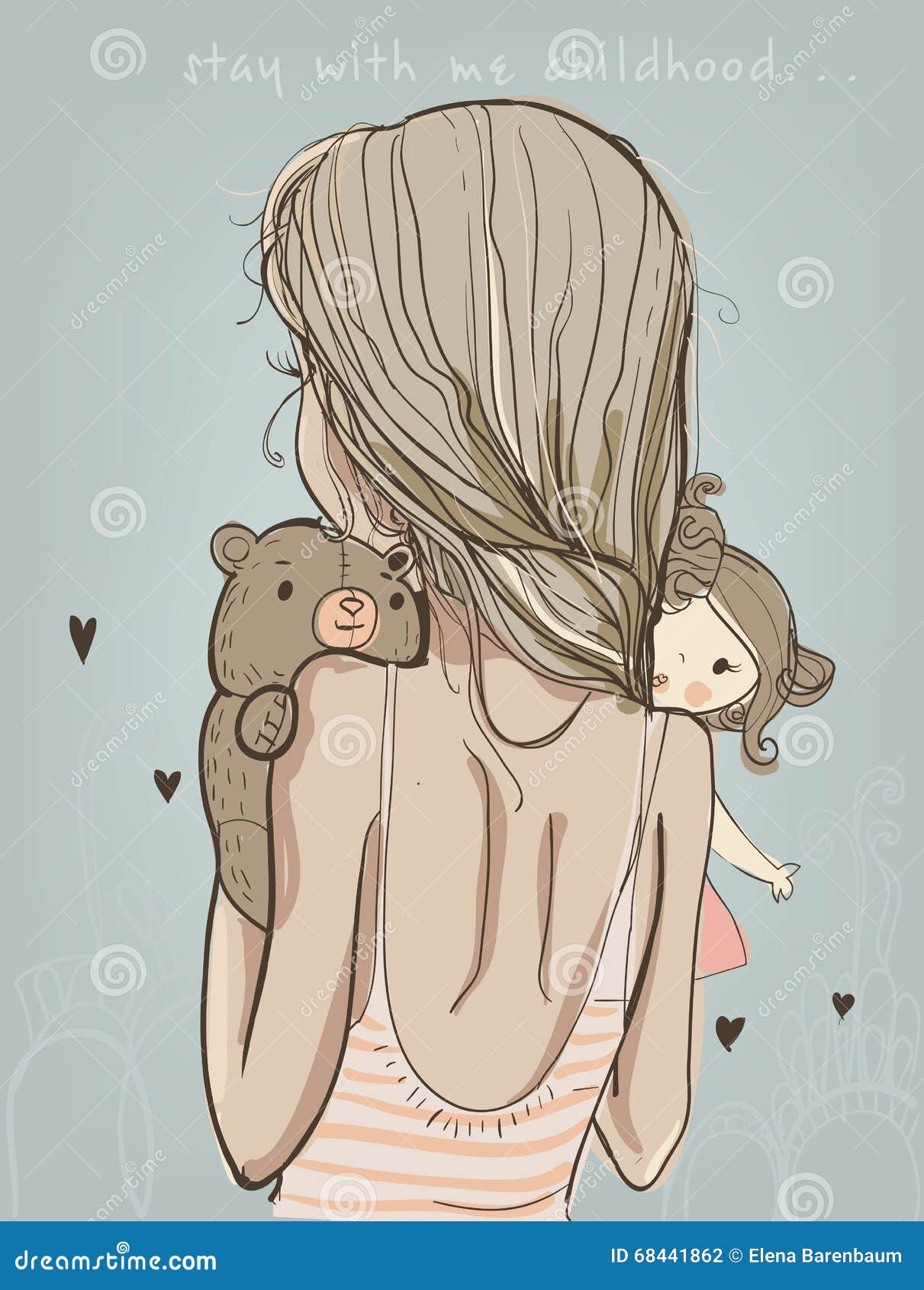 Mother and Two Daughters Illustration Blonde Mommy and Me 
