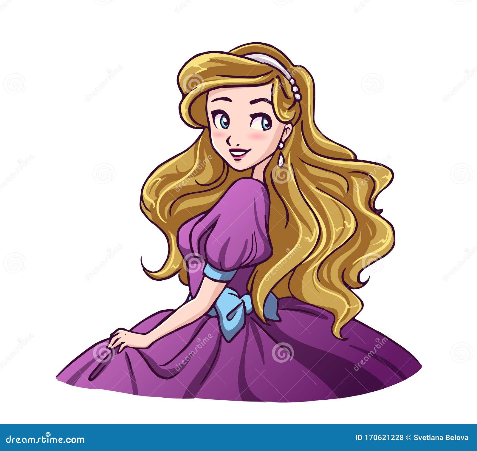 Cute Cartoon Girl Wearing Purple Princess Dress. Curly Blonde Hair Stock  Vector - Illustration of adorable, background: 170621228