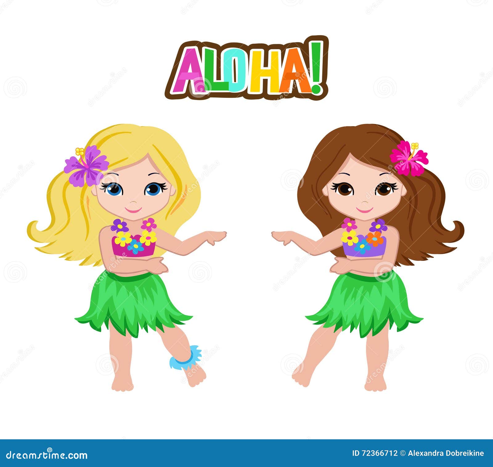 Cute Cartoon Girls in Traditional Hawaiian Dancer Costume. Stock Vector -  Illustration of adult, beautiful: 72366712