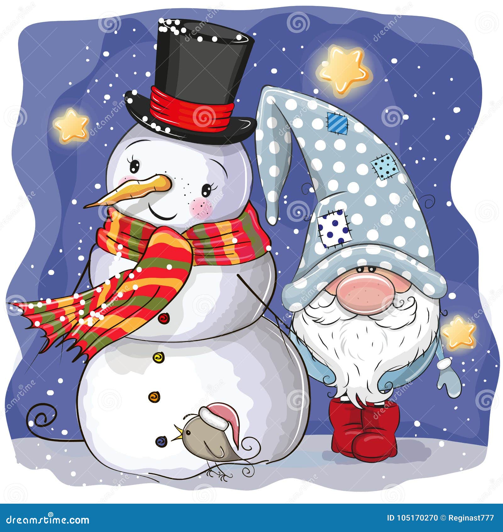 cute cartoon gnome and snowman