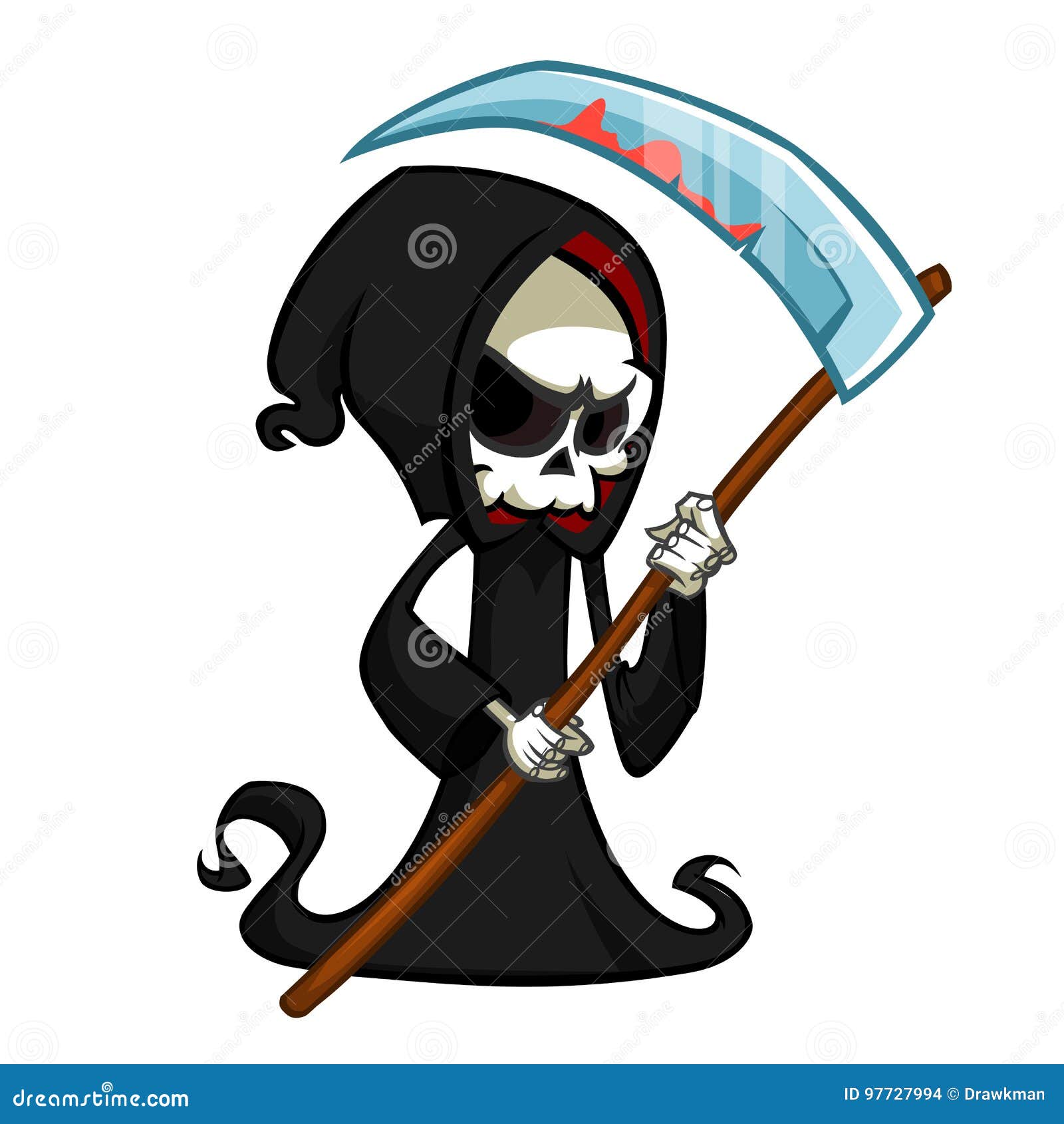 Cute Cartoon Grim Reaper With Scythe Isolated On White. Cute Halloween ...