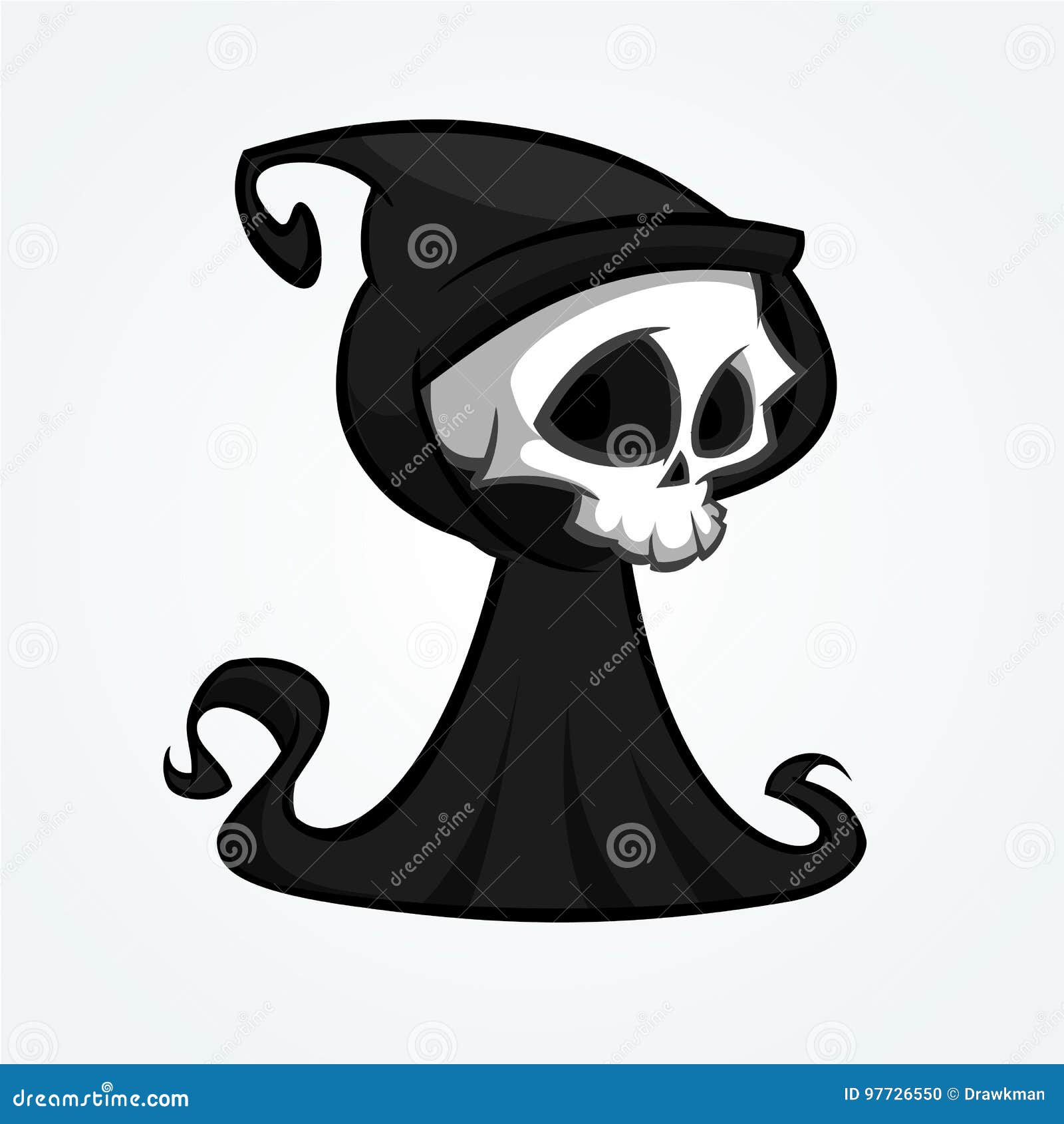 Cute Cartoon Grim Reaper With Scythe Isolated On White