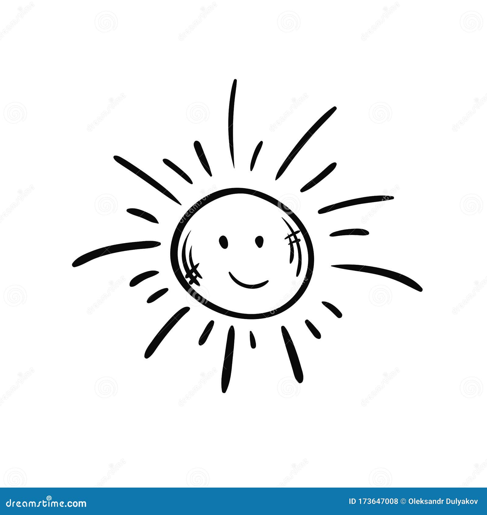 Cute Cartoon Hand Drawn Doodle Sun. Sweet Vector Black and White Sun  Drawing Stock Vector - Illustration of object, print: 173647008