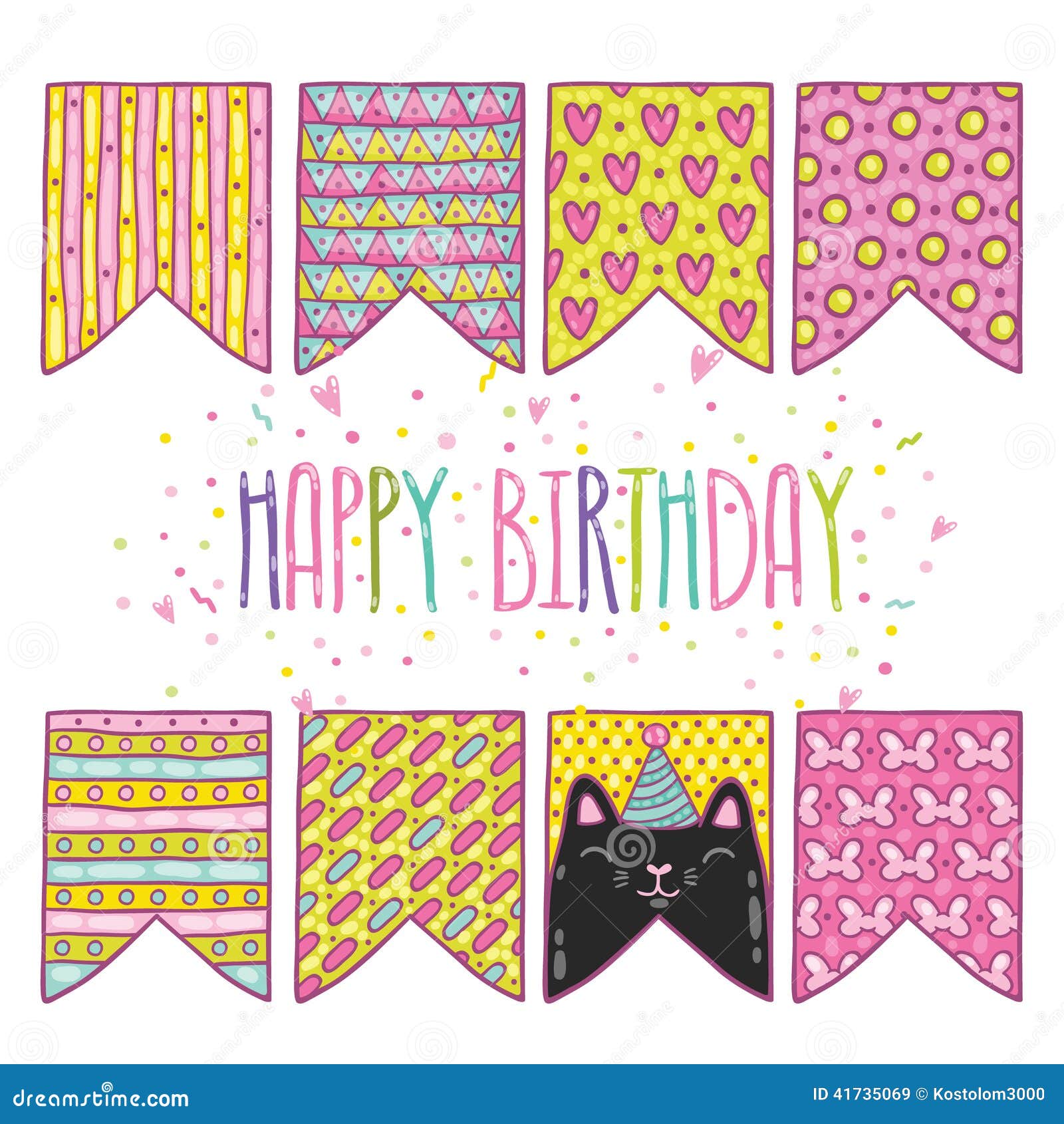 Cute Cartoon Happy Birthday Holiday Flags with Cat Stock Vector - Illustration of holiday, bright: 41735069 Cute Cartoon Happy Birthday Holiday Flags with Cat Stock Vector - Illustration of holiday, bright: 41735069