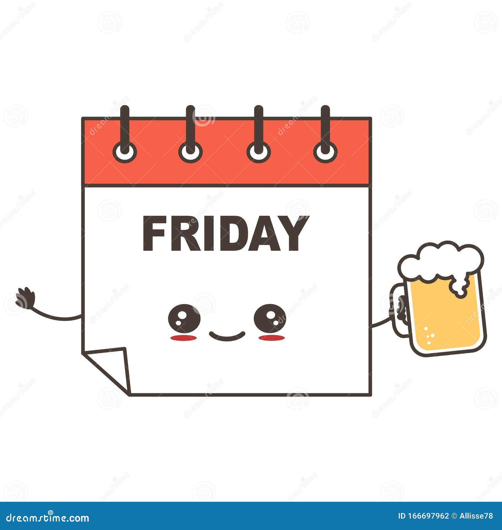 Cute Cartoon Happy Calendar Character on Friday with Glass of Beer