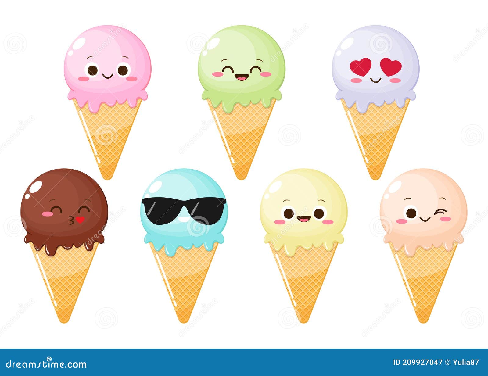 Cute Cartoon Icecreams with Funny Face Stock Vector - Illustration of cute,  flavor: 209927047