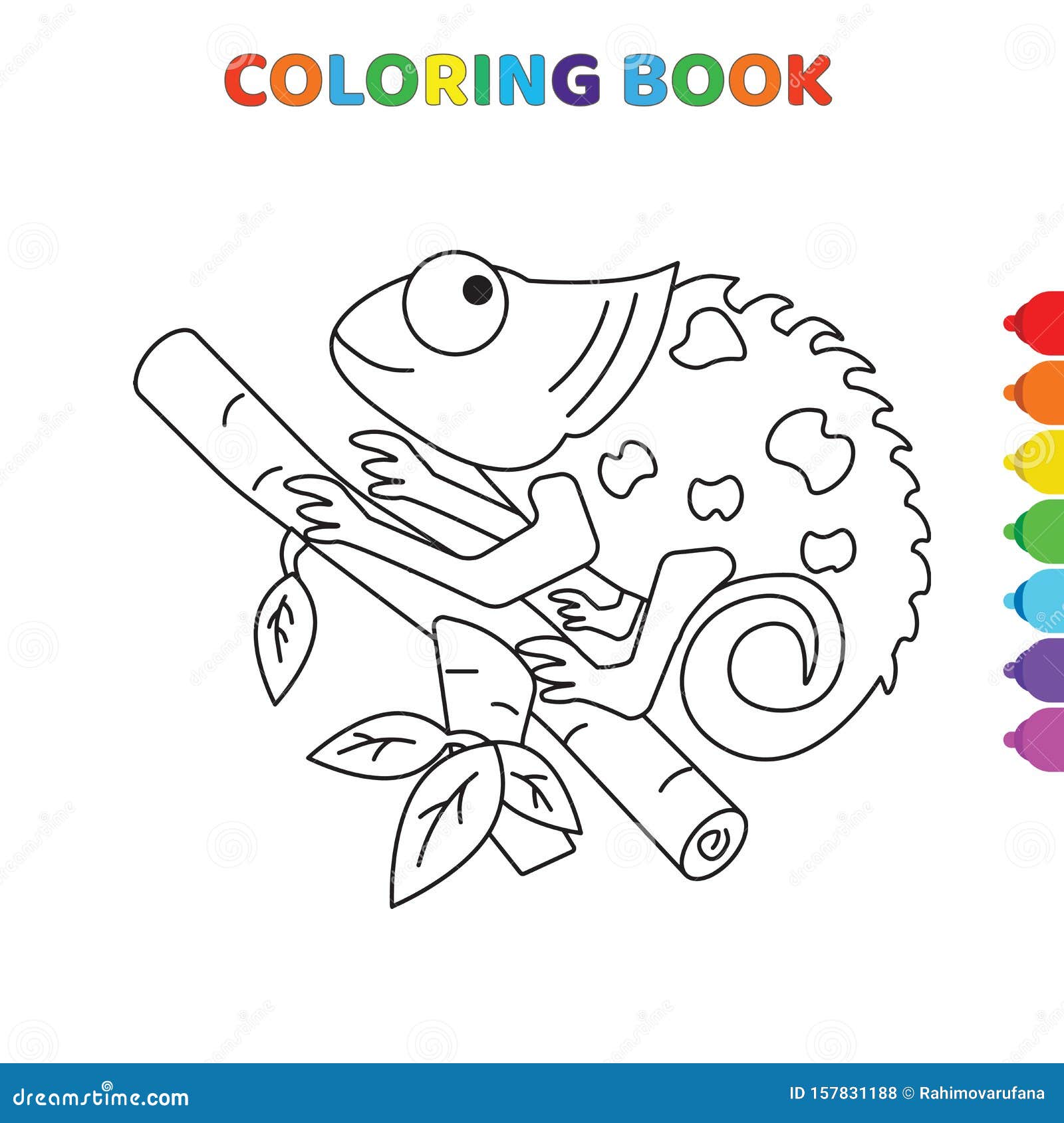 Download Cute Cartoon Iguana On Tree Coloring Book For Kids. Black ...