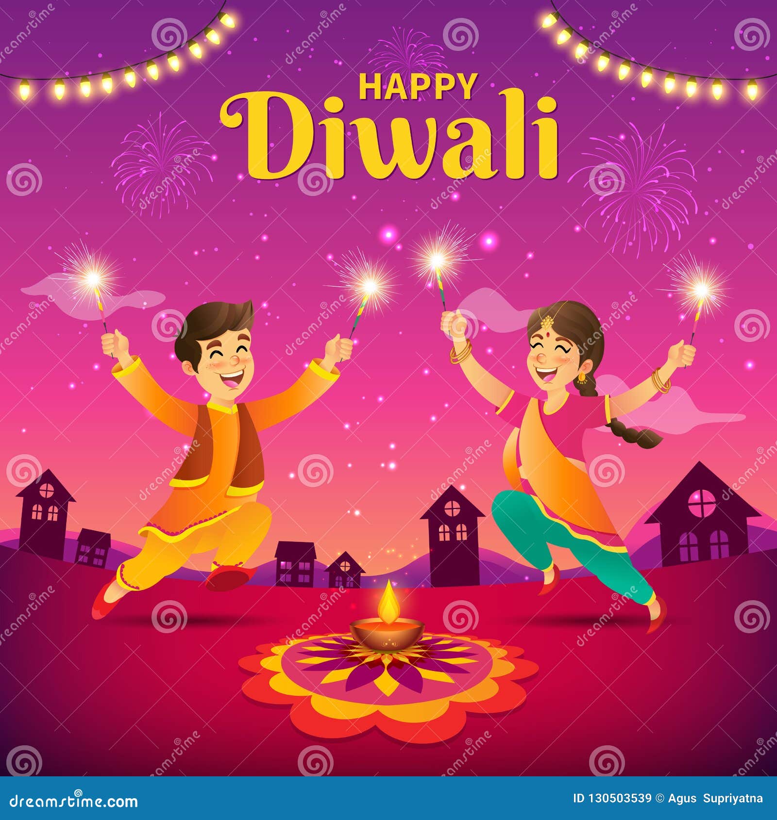 Diwali Greeting Card with Cartoon Indian Kids Stock Vector - Illustration  of indian, cartoon: 130503539