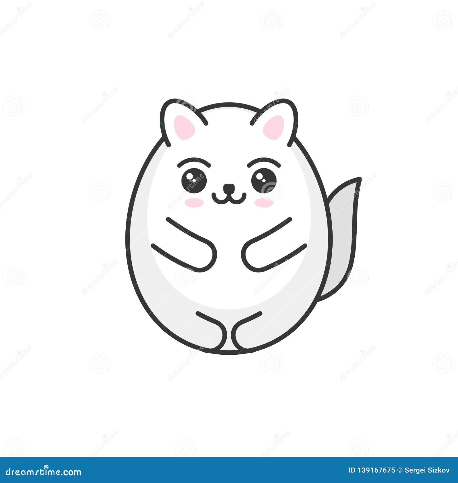 Cute Cartoon Kawaii White Cat on Light Background. Vector Stock Vector -  Illustration of drawing, comic: 139167675