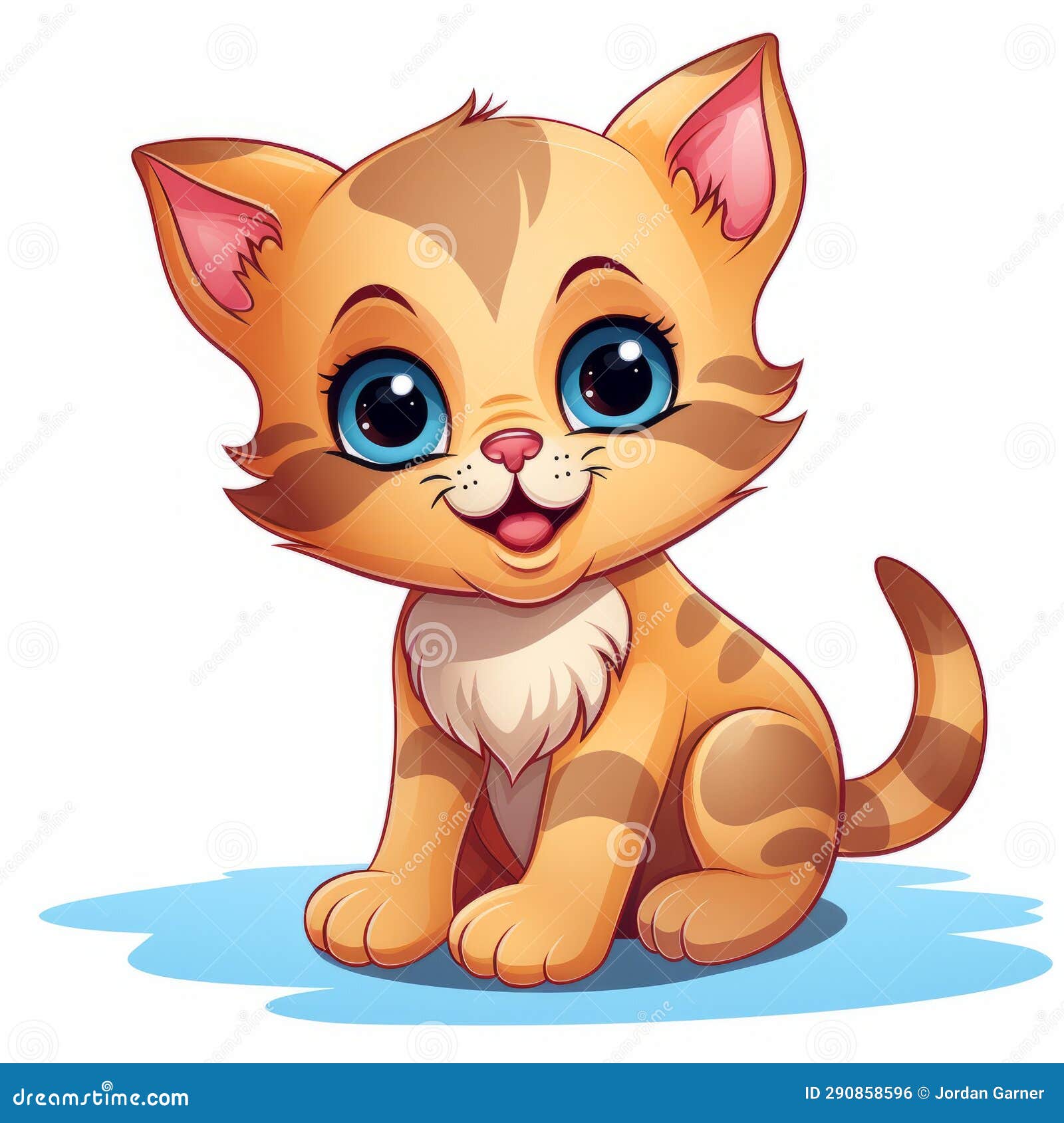 Cute Cartoon Kitten Sitting on the Ground with Blue Eyes Stock ...