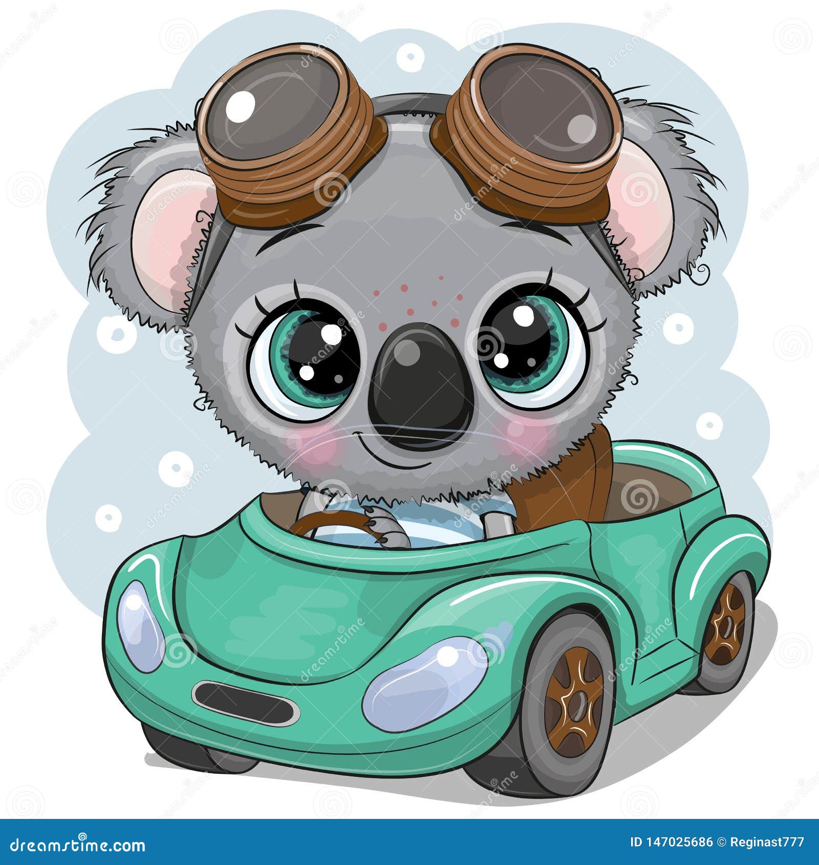cartoon koala boy in glasses goes on a green car