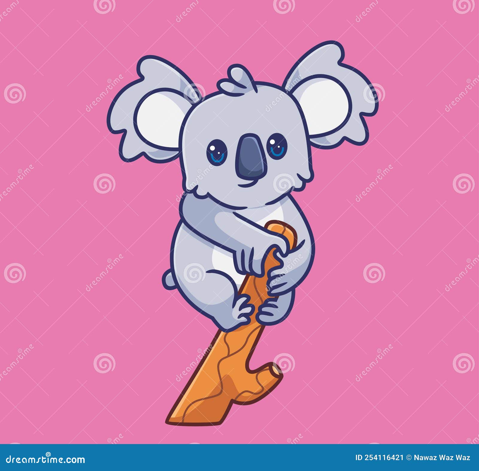 Cute Cartoon Koala Climbing Tree. Isolated Cartoon Animal Illustration