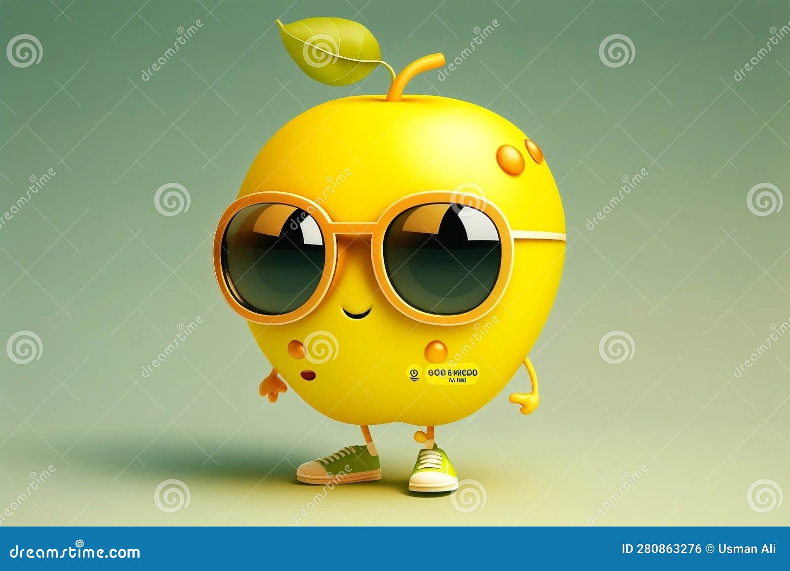 A Cute Cartoon Lemon Character with Sunglasses. AI Stock Illustration ...