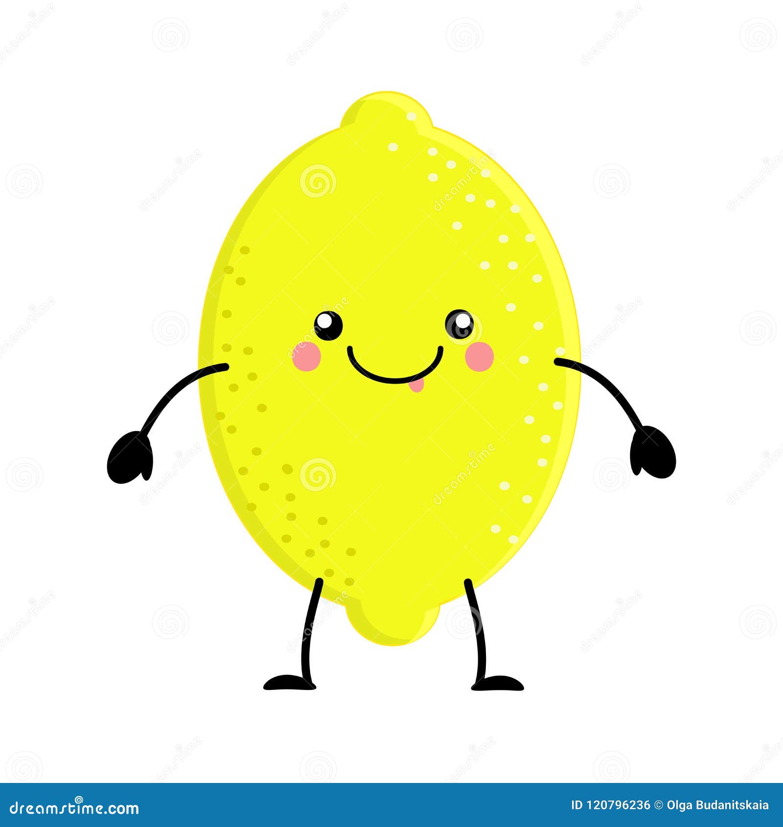 Cute Cartoon Lemon. Kawai Lemon Vector Illustration Isolated on Stock ...