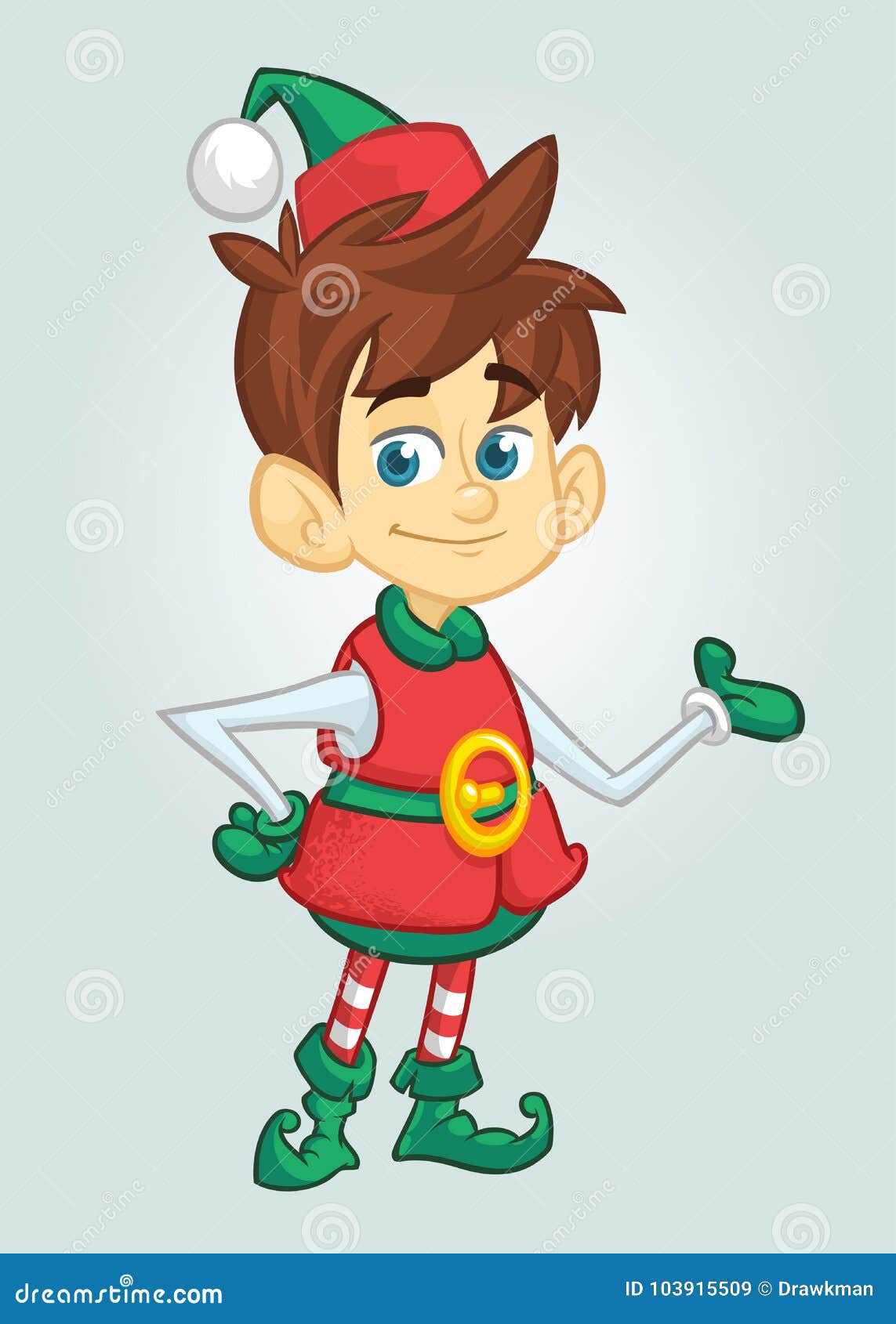 Cute Cartoon Little Boy Santa Helper Elf Stand On White Background ...