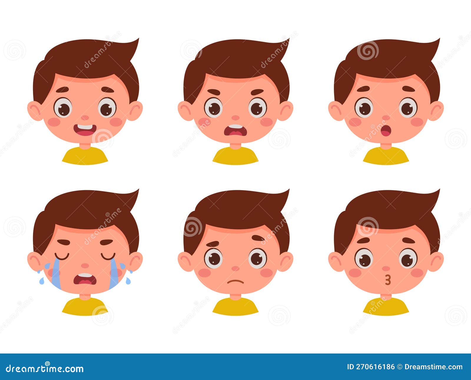 Cute Cartoon Little Kid Boy in Various Expressions and Gesture. Cartoon ...