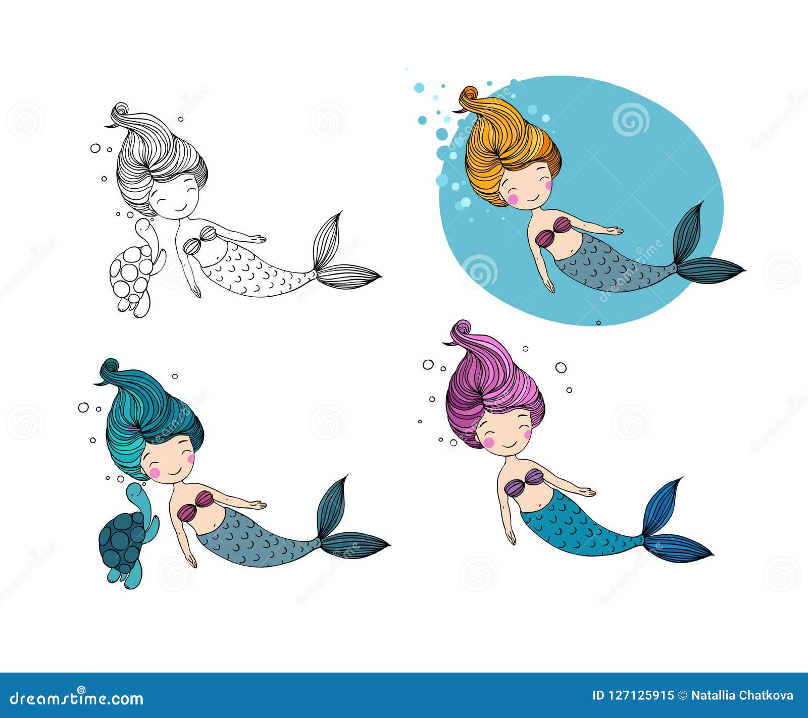 Cute Cartoon Little Mermaid. Siren. Sea Theme Stock Vector - Illustration  of ocean, isolated: 127125915
