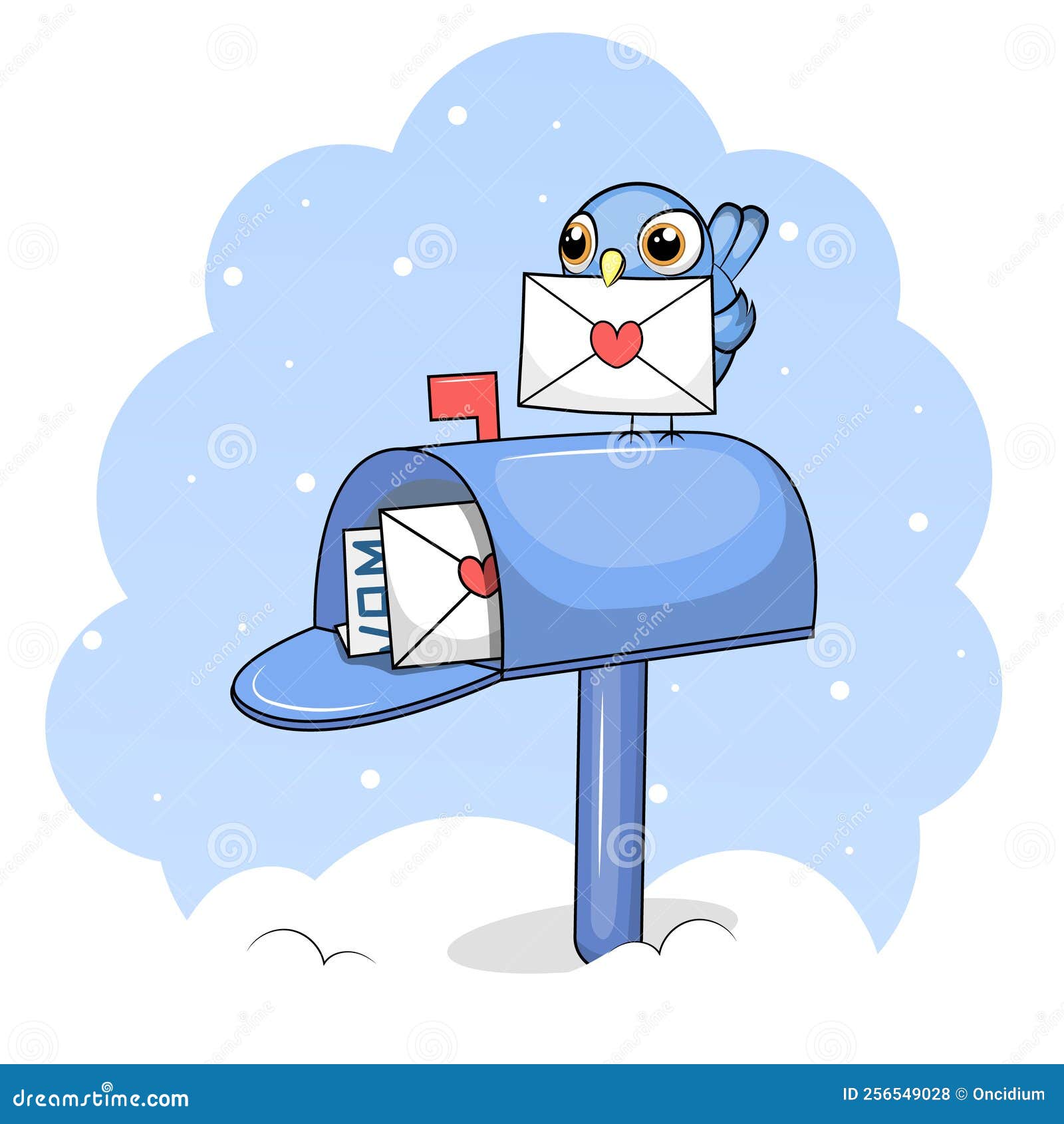 Cute Cartoon Mailbox with a Bird and an Envelope. Stock Illustration