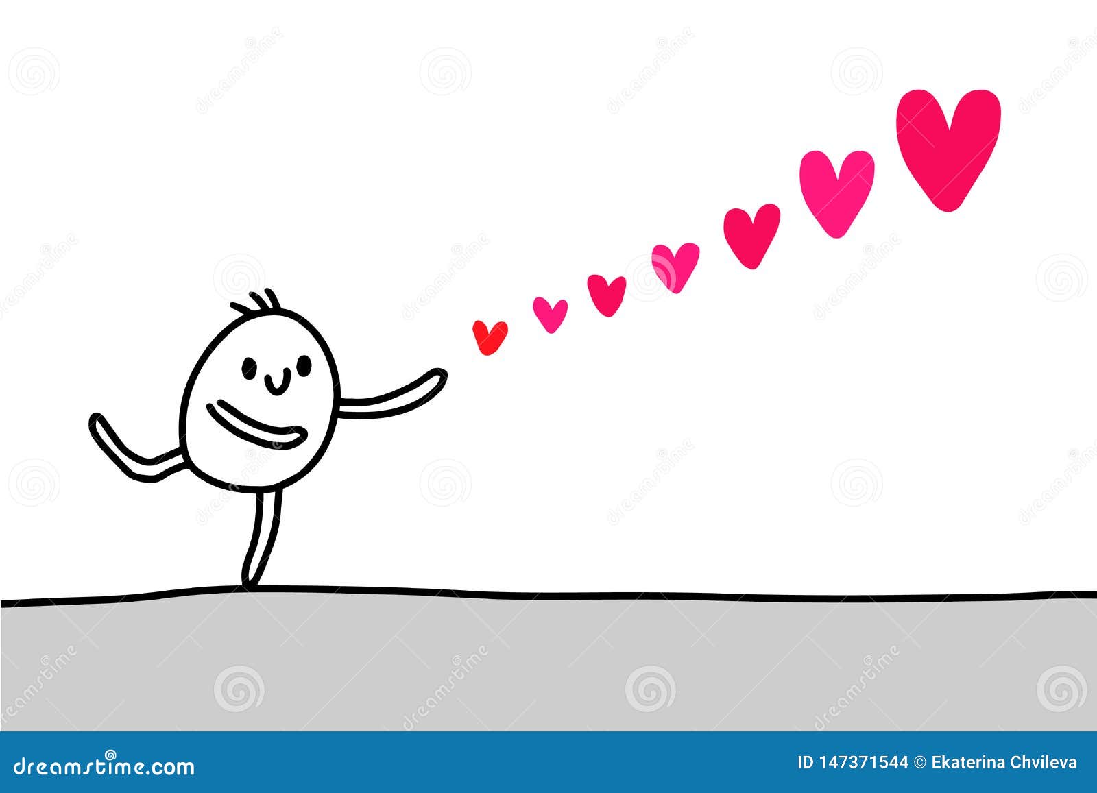 Cute Cartoon Man Sending His Love. Heart Symbol Minimalism. Vector ...