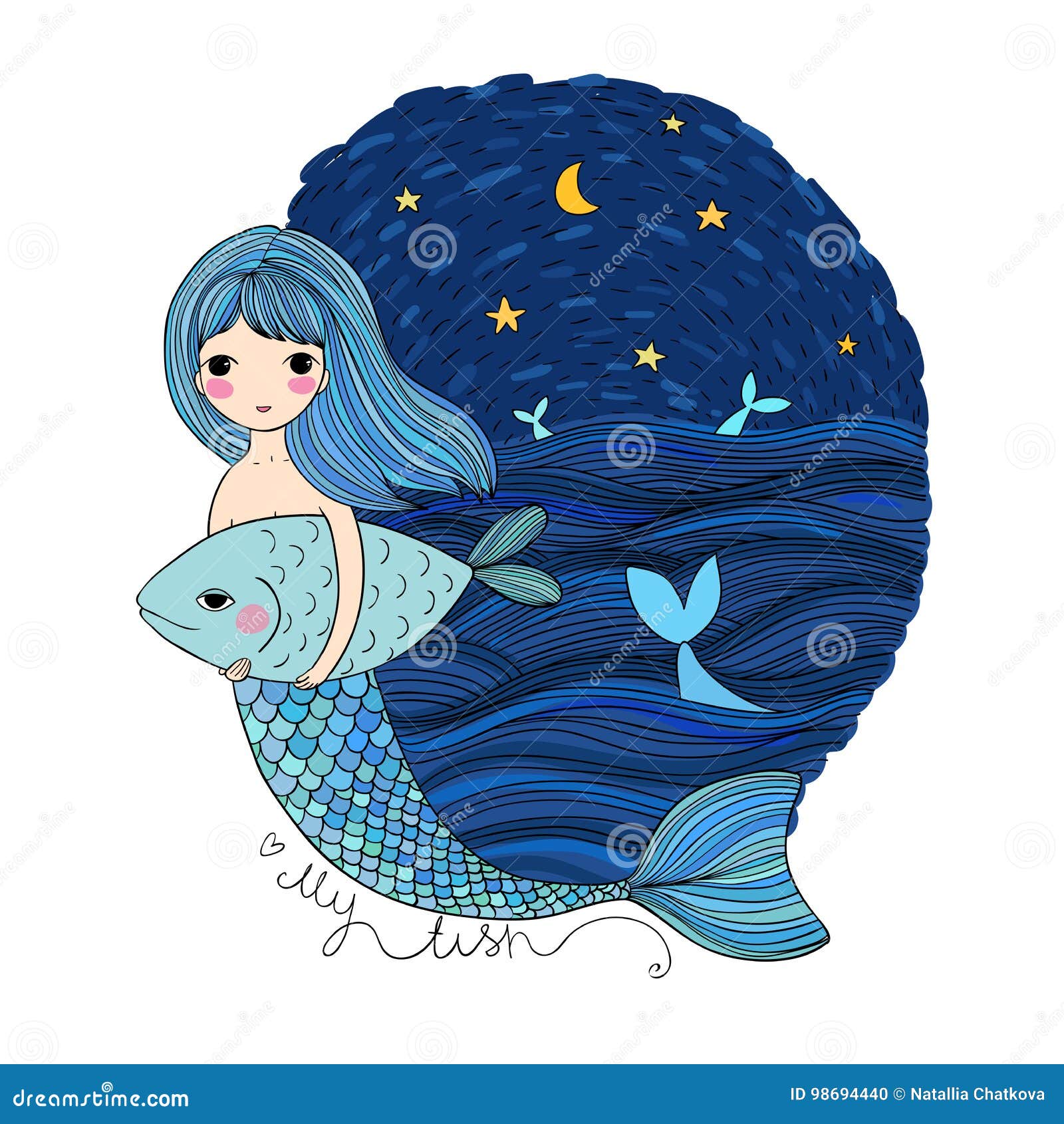 Cute Cartoon Mermaid and Fish. Siren. Sea Theme. Isolated Objects on White  Background Stock Vector - Illustration of sketch, character: 98694440
